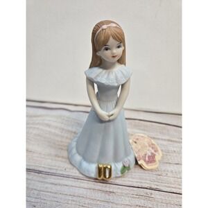 ENESCO Growing Up Birthday Girls Porcelain Figurine Age 10 Brown Hair Brunette